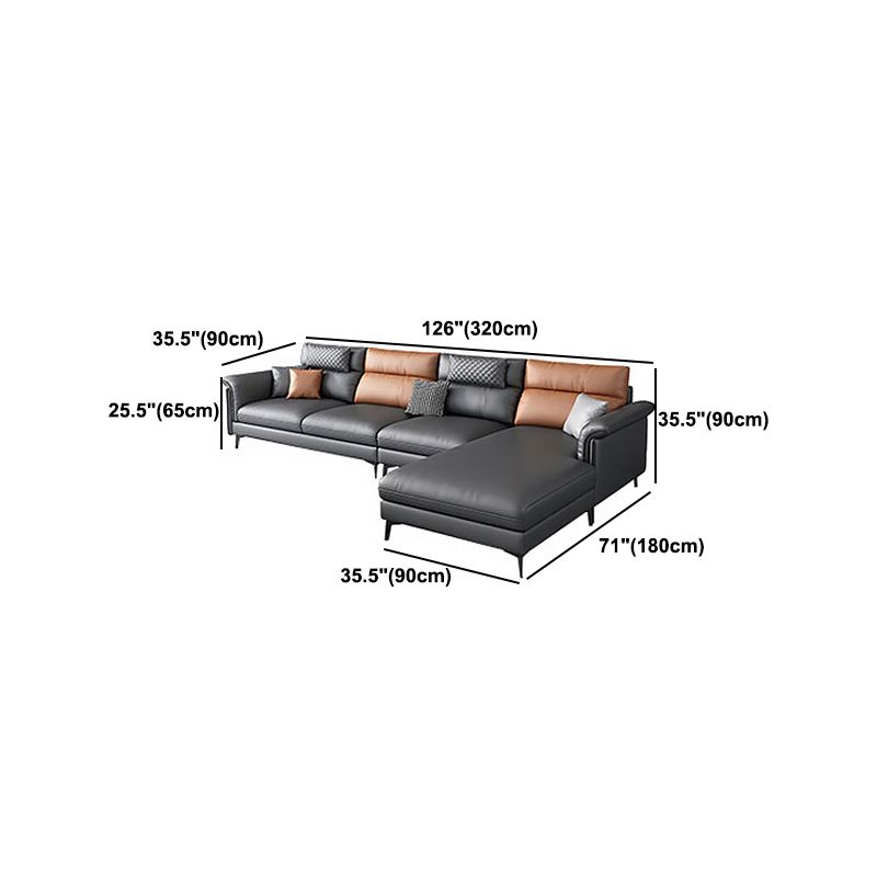 35.43" Tall Modern Sectional Dark Gray Sectional with Pillowed Back Cushions