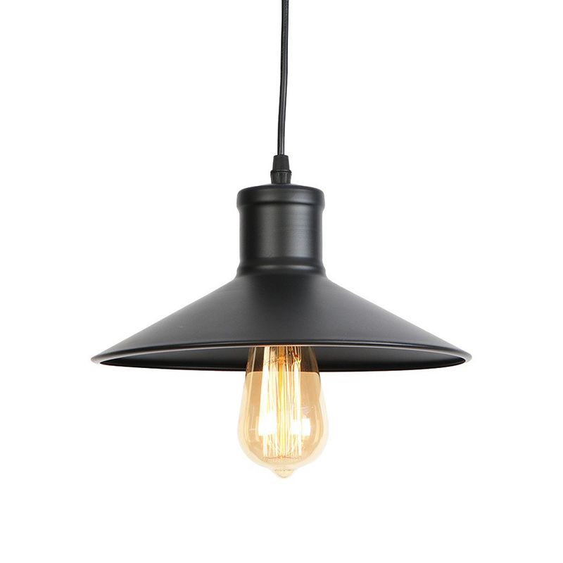 Cone Shade/Caged Dining Room Pendant Light Rural Metallic 1-Light Black/Rust Ceiling Suspension Lamp