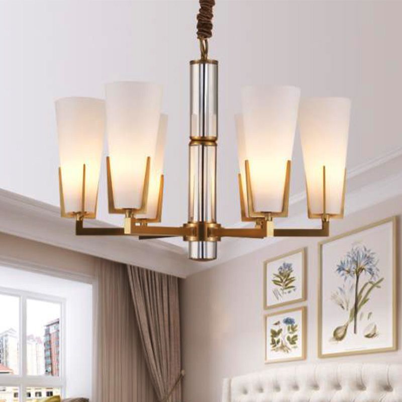 Colonial Conical Chandelier Lighting Fixture 6/8 Heads Frosted White Opal Glass Pendant Ceiling Light for Living Room