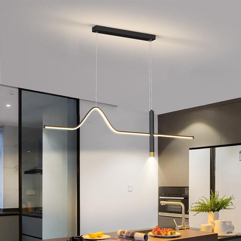 Linear Shape Chandelier Lighting Modern Style Metal 2 Lights Island Lamp in Black/White