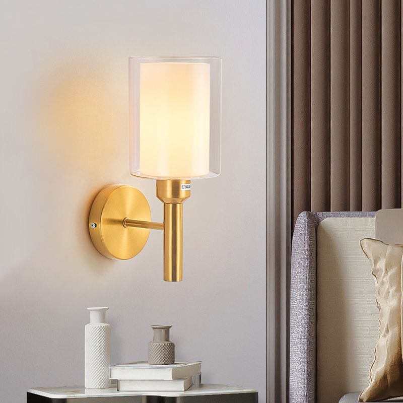 Modern Vanity Lighting Cylinder Shade Wall Light Fixture with Glass for Bathroom