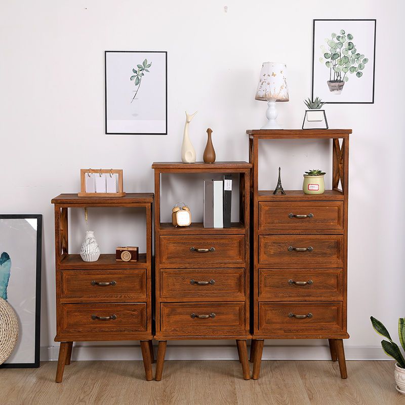 Contemporary Wood Accent Chest with Drawers and Shelf 12.59" Wide