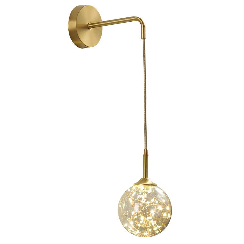 LED Bedroom Wall Light Fixture Minimalist Gold Wall Lamp Sconce with Geometrical Glass Shade