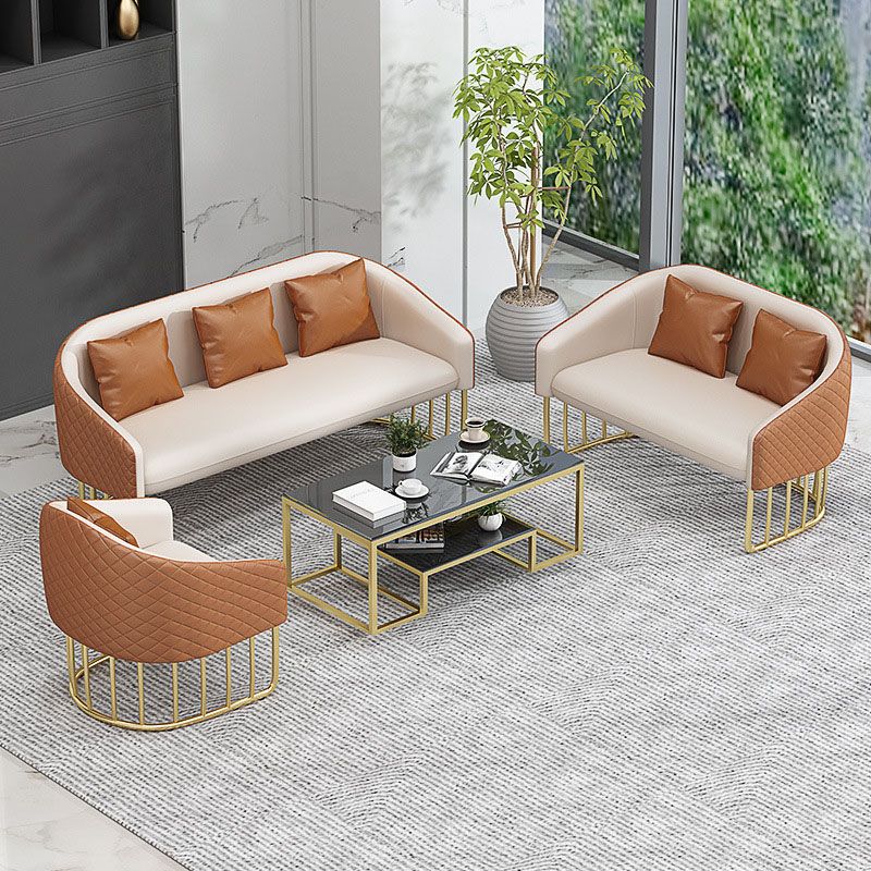 Sloped Arm Sofa Faux Leather 25.59" Wide Sofa with Gold Frame