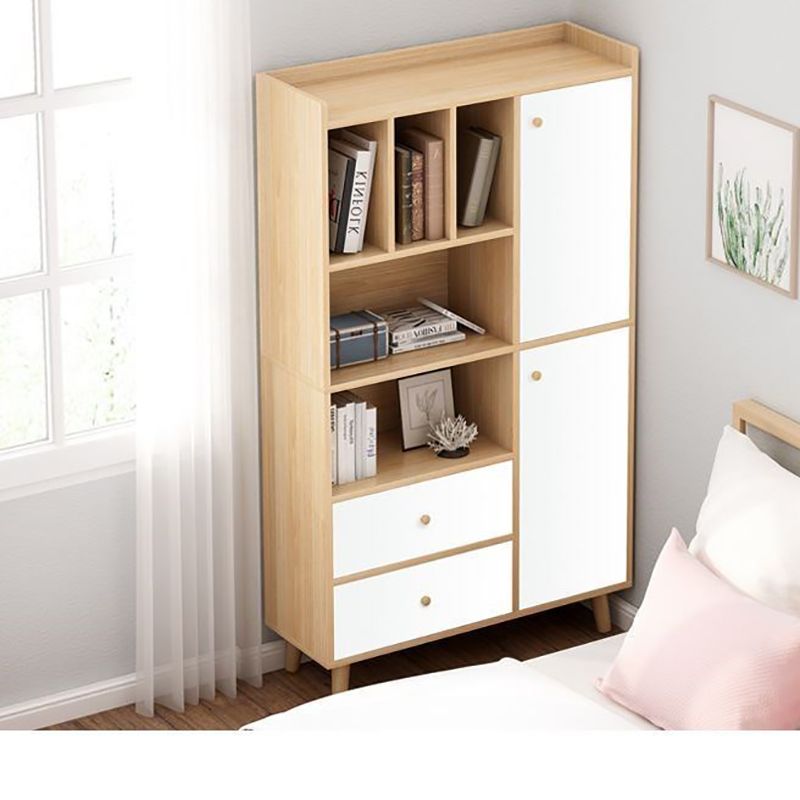 Modern Matte Finish Bookshelf Wooden Standard Bookcase with Drawer Storage