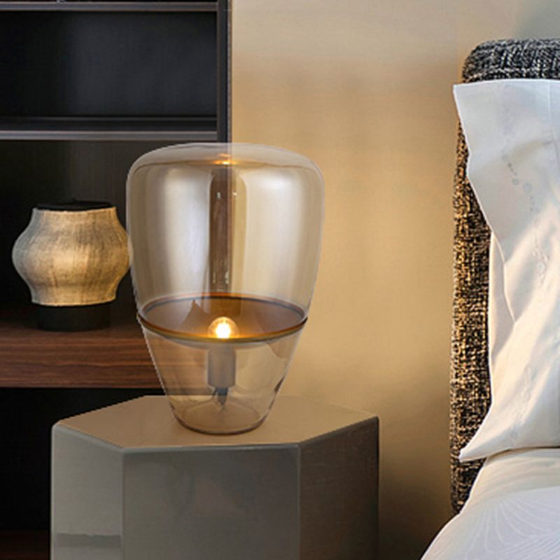 Lampada da comodino in barattolo Contemporanea in vetro cognac da 8,5"/11"/17" di larghezza, 1 lampadina, illuminazione da lavoro per camera da letto