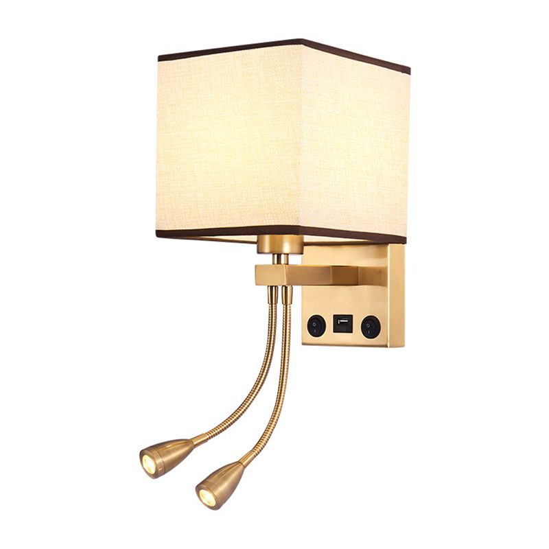 Modern Metal Adjustable Wall Sconce Square Shape Wall Light with Fabric Shade for Study