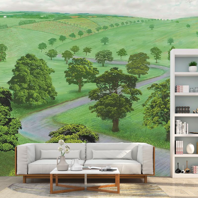 Green Grassland Wall Paper Mural Botanical Artistry Waterproof Wall Decor for Home