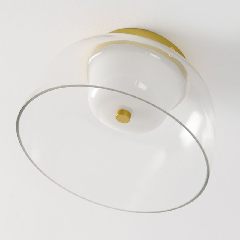 Modern Metal Flush Mount Geometric Shape Ceiling Lamp with Glass Shade for Living Room