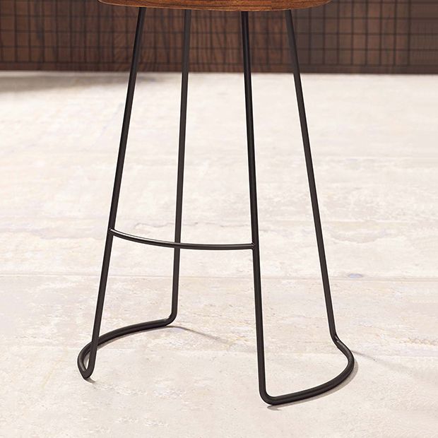 Modern Armless Backless Counter Stool Iron Cafe Bar Stool with Wooden Seat
