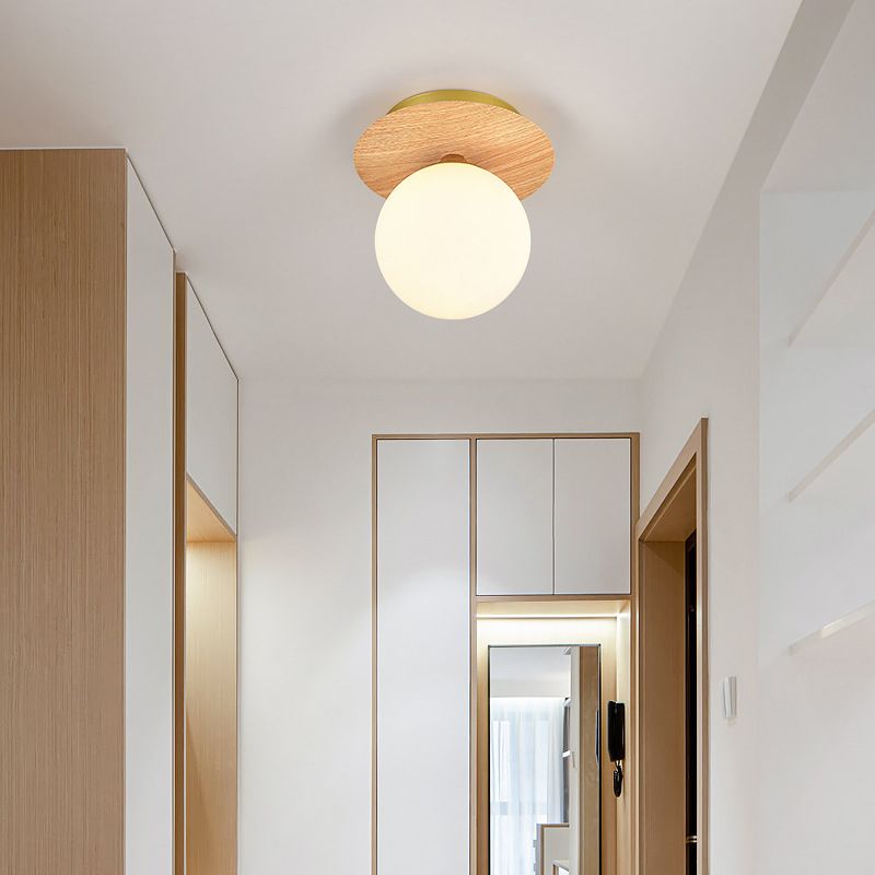 Wood Sphere Flush Mount Lights Contemporary Style 1 Light Flush Mount Lighting