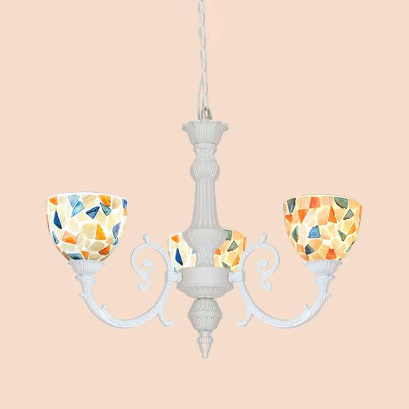 White Mosaic Chandelier Mediterranean 3/5/8 Lights Shell Ceiling Pendant Light for Living Room