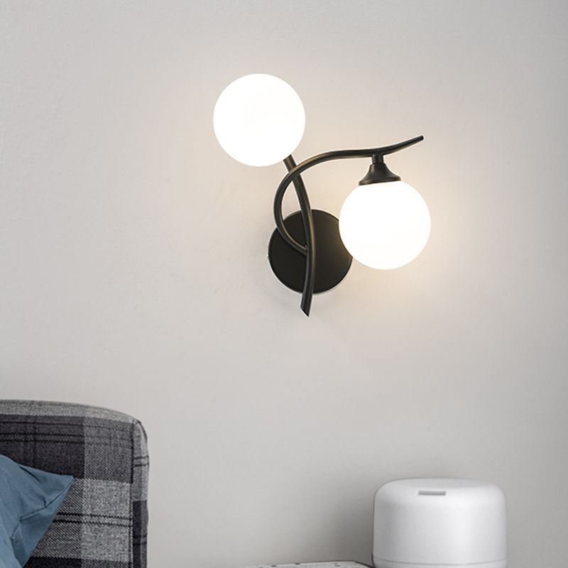 2 Lights Wall Mount Lamp Modern Style Spherical with Glass Shade for Living Room