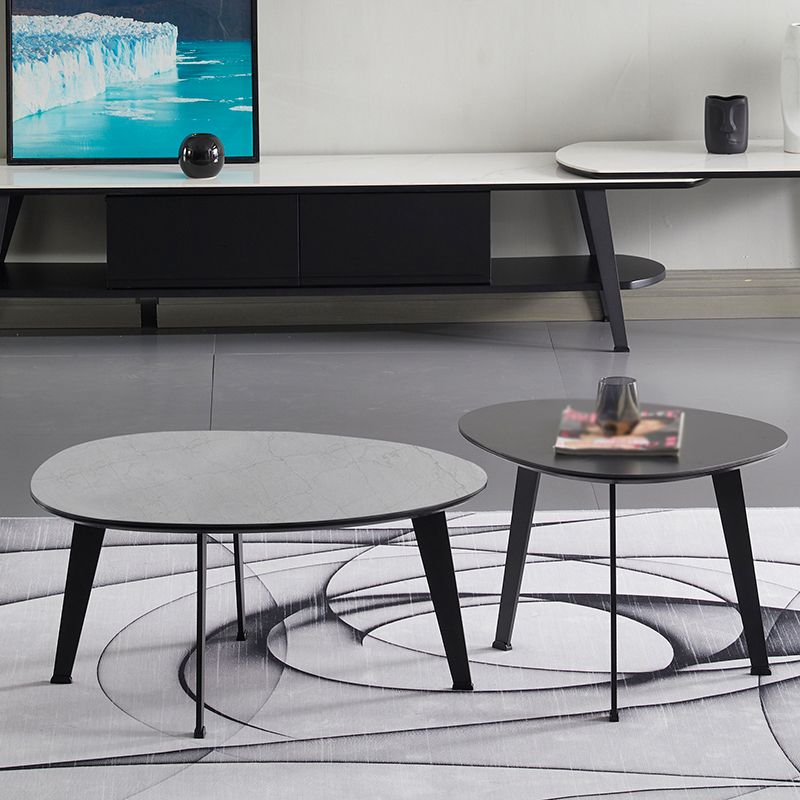 Contemporary White/Grey Free Shape Coffee Table with Metal Base