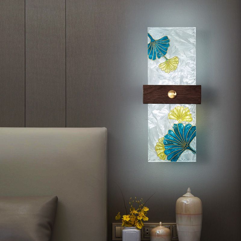 1-Light Wooden Wall Sconce Modern Simple Wall Mount Lamp with Acrylic Shade for Bedroom