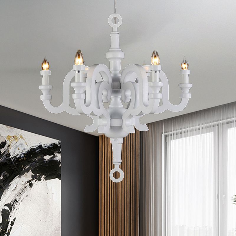 Traditionalistische kandelaar kroonluchter 6 koppen houten plafond hanglamp in wit voor woonkamer