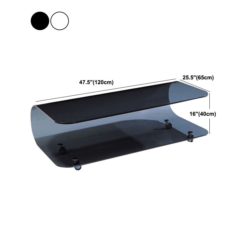 Contemporary Glass Shelf Included Coffee Cocktail Table with Casters