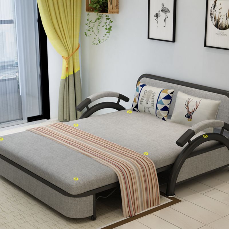 Grey Contemporary Linen Square Arm Sofa Bed Standard Washable Sofa for Living Room