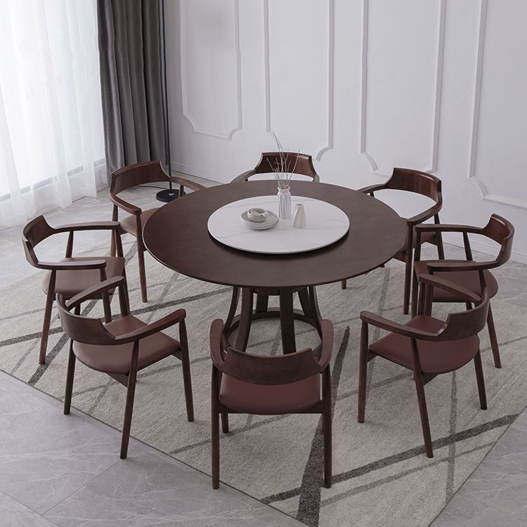 Modern Style Home Solid Wood Dining Table Round Shape Table with Single Pedestal