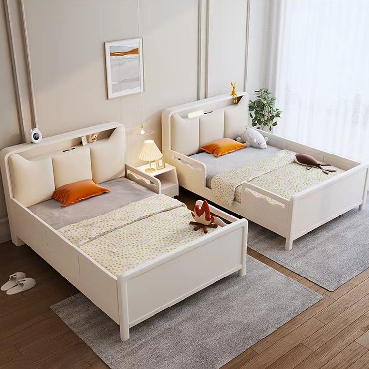 Modern Upholstered Standard Bed in White with Detachable Guardrails