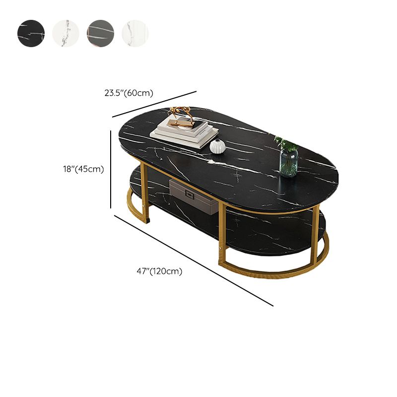 Glam Style Coffee Table Oval Slate Single Coffee Cocktail Table