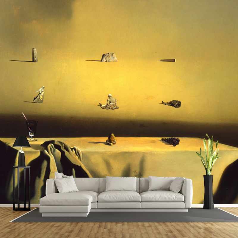Surreal Morphological Echo Mural Decal Yellow Dining Room Wall Covering, Custom Size