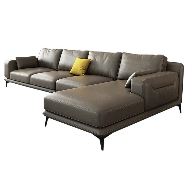 Stationary Genuine Leather Living Room Recessed Arm Pillows Sofa