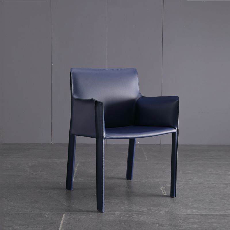 Contemporary Dining Chair 24'' Wide Arm Chair with Solid Back and 4 Metal Legs for Home Use