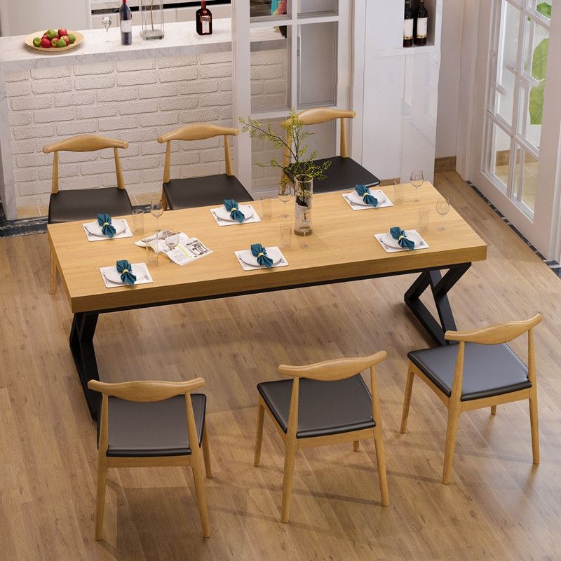 Industrial 1/2/7 Pieces Dining Set Solid Wood Natural Double Pedestal Dinette Set