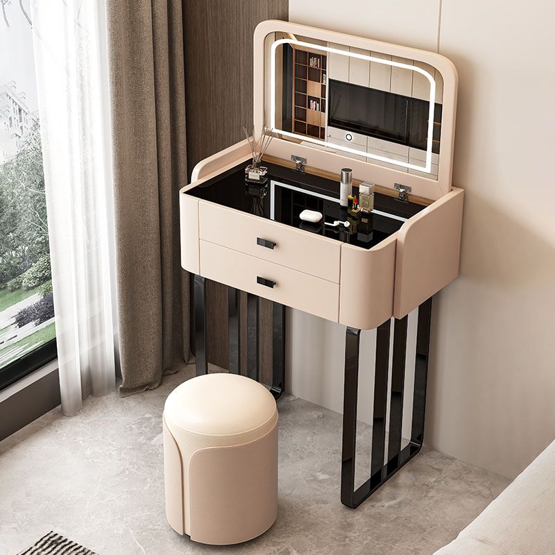 Contemporary Glass Makeup Counter Bedroom Make-up Vanity with Lighted Mirror