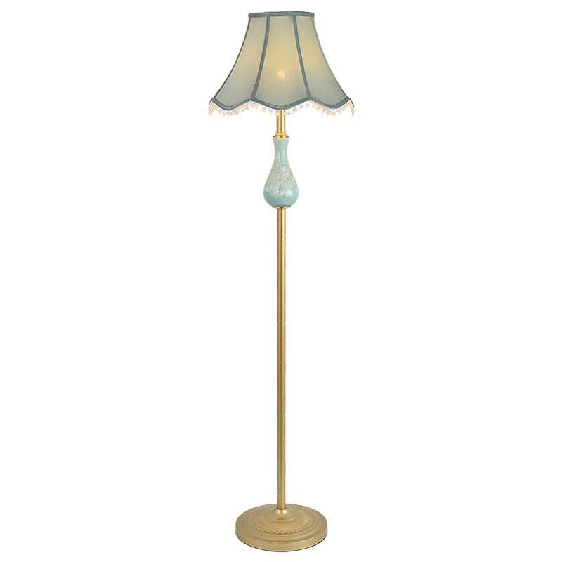 Lámpara de pie de la tela de tono Bell tradicional 1 cabezal de la sala de estar luz del piso con interruptor de pie