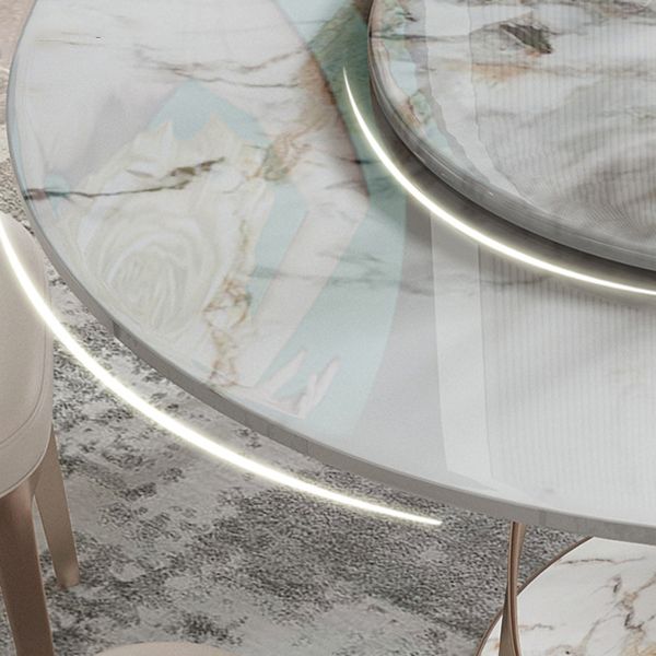 Modern Round Drop-leaf Table Stone with Metal Base Pedestal Dining Table
