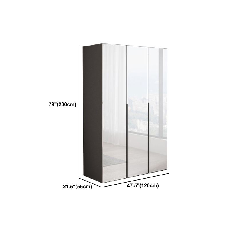 White Mirrored Finish Wardrobe Armoire Engineered Wood Wardrobe Cabinet