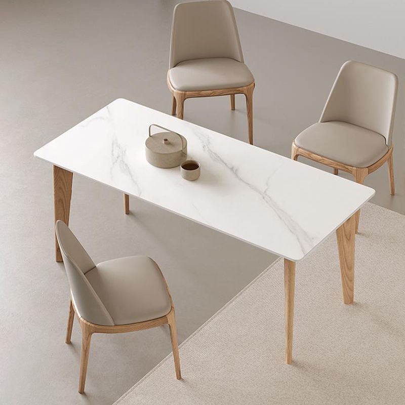 Medieval Rectangle Dining Table Sintered Stone Table with Wooden Legs
