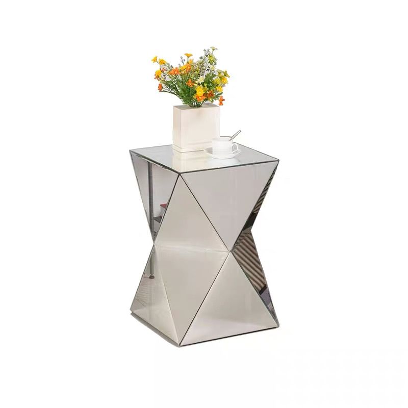 Contemporary Side Table Glass Pedestal Square Living Room End Table