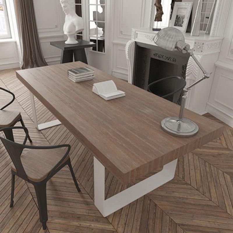 Rectangle Double Pedestal Luxury Dining Table Fixed Table with Pine Solid Wood