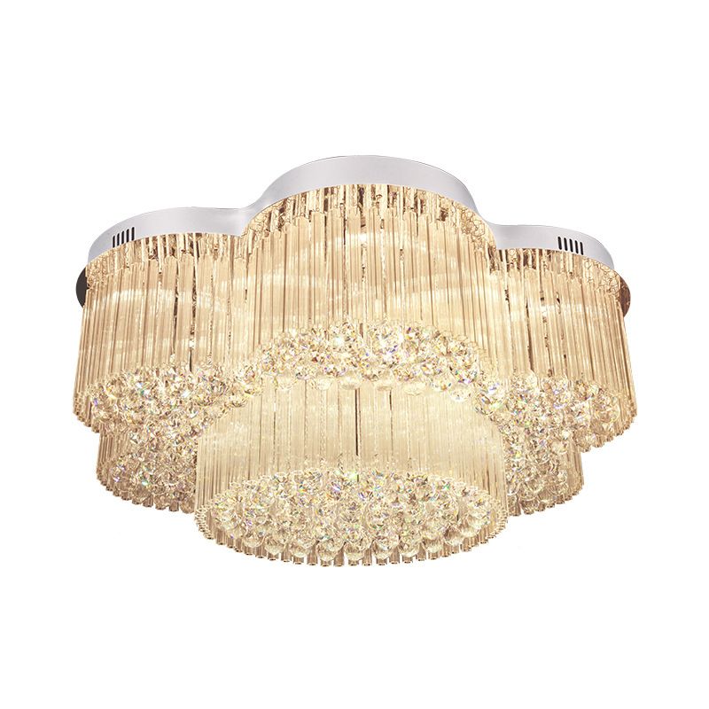 Plafonnier à fleurs à 15 ampoules, lampe contemporaine en cristal et en acier inoxydable, encastrée pour le salon