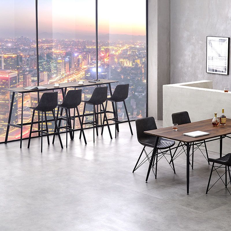 Scandinavian Restaurant Footrest Stool Matte Finish Leather Barstool