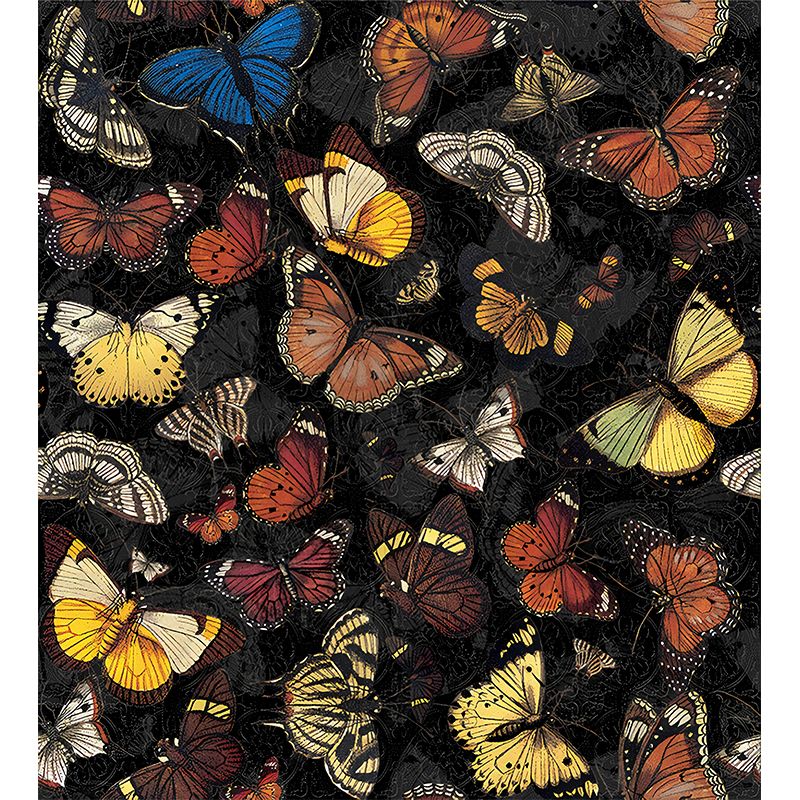 Dark Color Butterflies Mural Wallpaper Moisture Resistant Wall Decor for Living Room