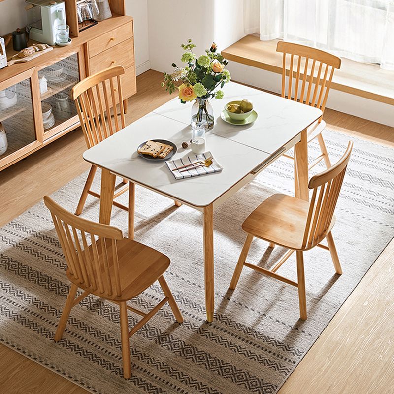 Stone Top Dinette Table with Wooden Frame Modern White Home Dining Table