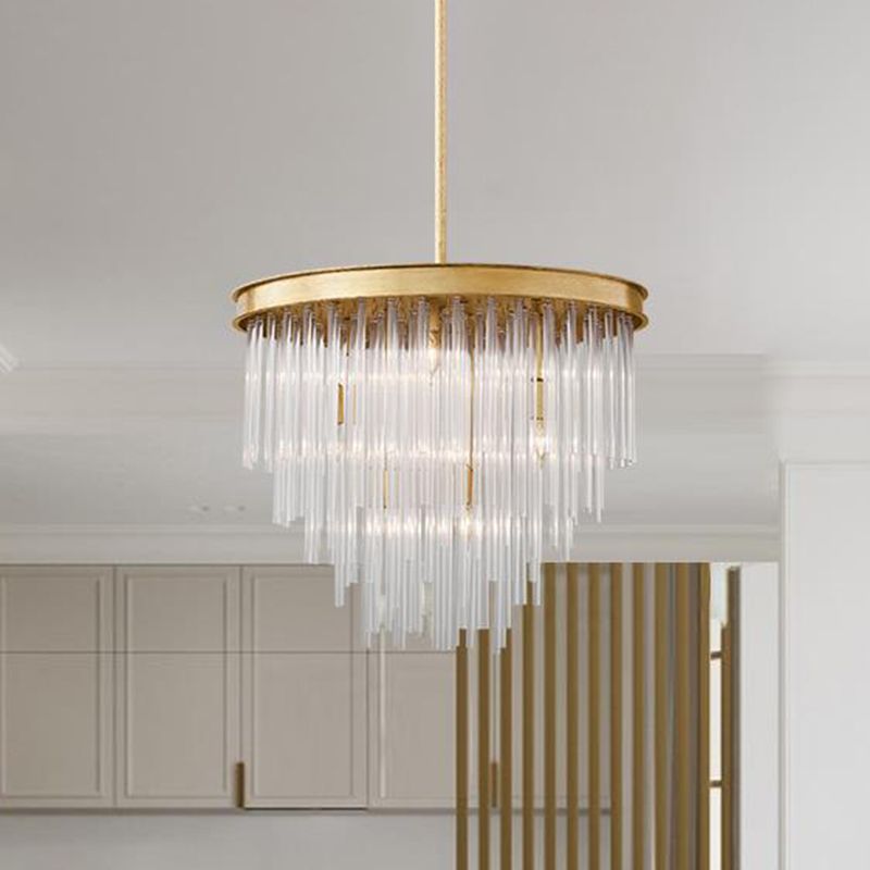 6/8-bulb Restaurant Kroonluchter Licht Modernism Gold Pendant Lighting Partramure met gelaagde heldere K9 Crystal Shade, 19,5 "/23.5" W
