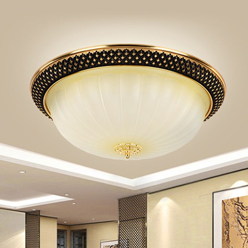 Semi-Orb Gang Inbouw Vintage Gecanneleerd Opaalglas Zwart en Goud LED Plafondverlichting, 11"/15" Breedte