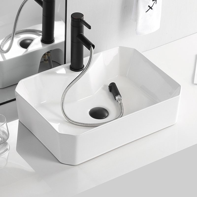 Contemporary Bathroom Sink Porcelain Solid Color Rectangular Vessel Bathroom Sink