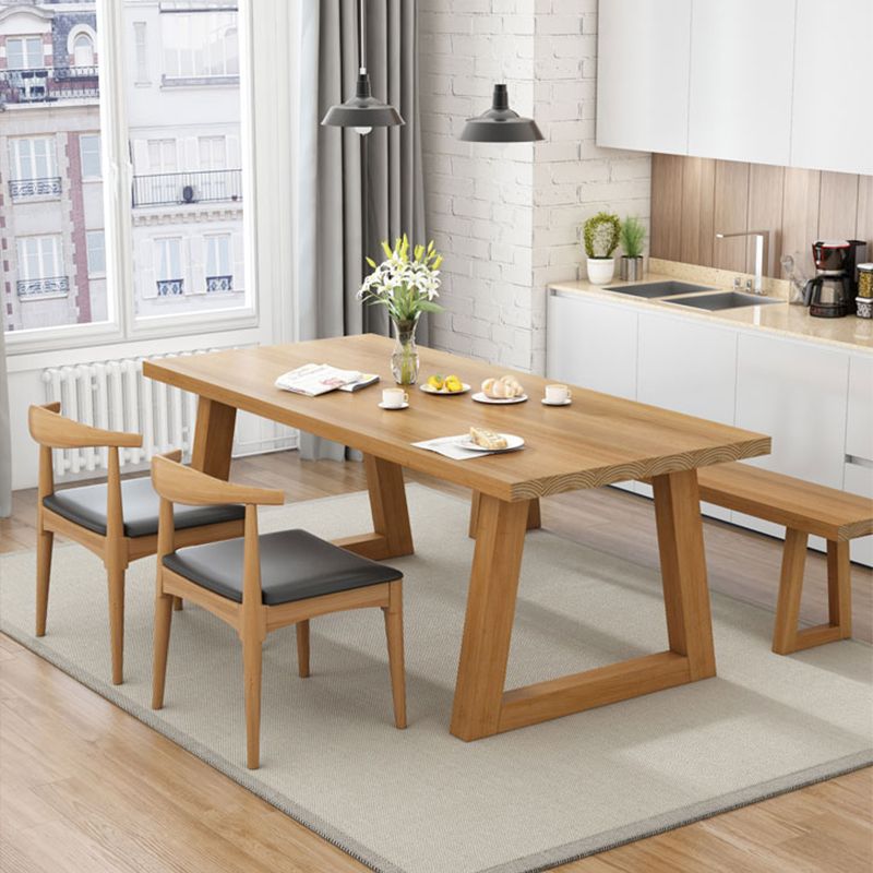 Contemporary Solid Wood Rectangle Shape Kitchen Table Set with 2 Wood Legs for Dining Room Furniture