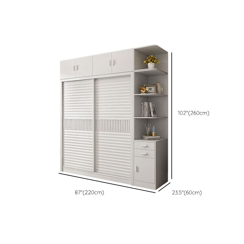 White Sliding Wardrobe Closet with Shelves Wooden Wardrobe Armoire
