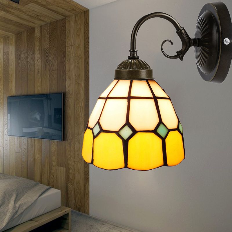 Art Glass Grid Dome Wall Light Gallery 1 Head Tiffany Classic Wall Sconce in Yellow for Bedroom