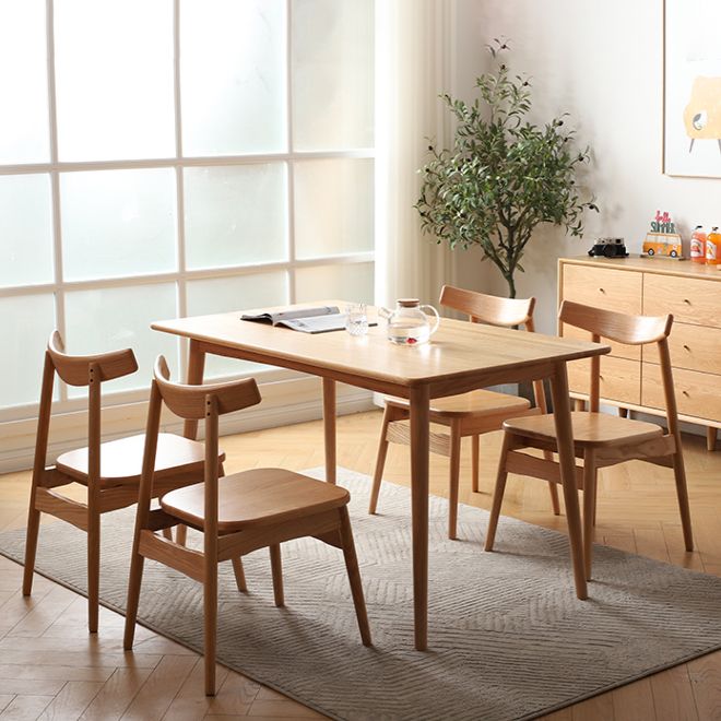 Contemporary Style Dining Table with Fixed Solid Wood Dining Table and Chairs for Home Use