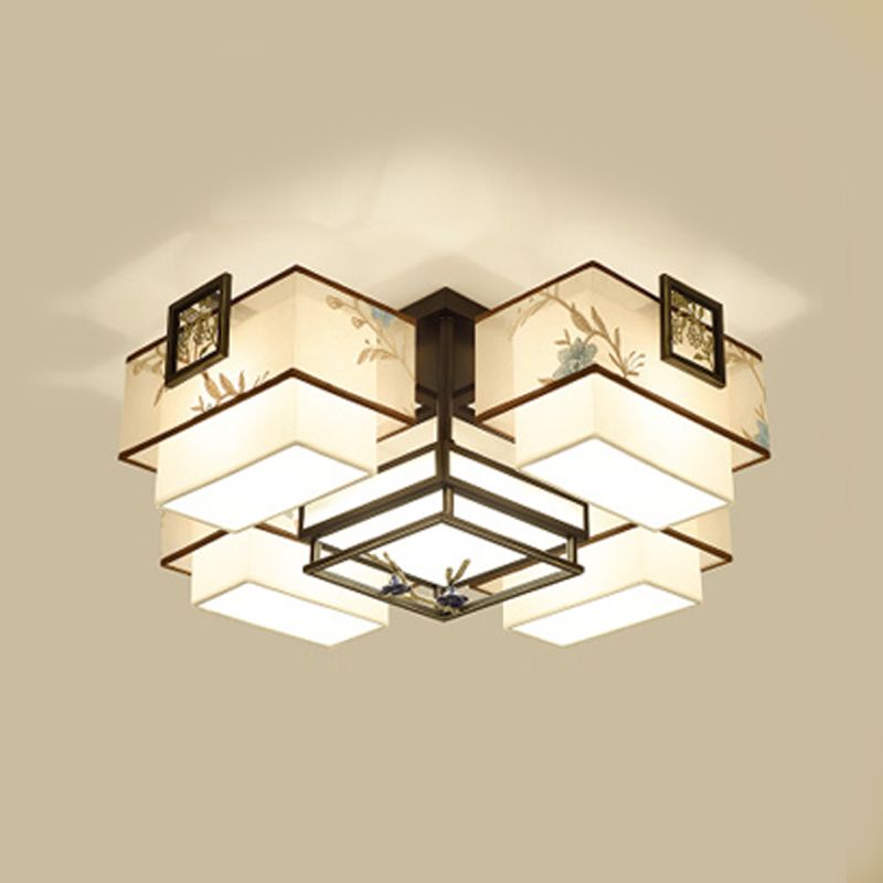 5/7/11 Heads Flush Mount Chinese Style Fabric Flush Ceiling Light for Dining Room