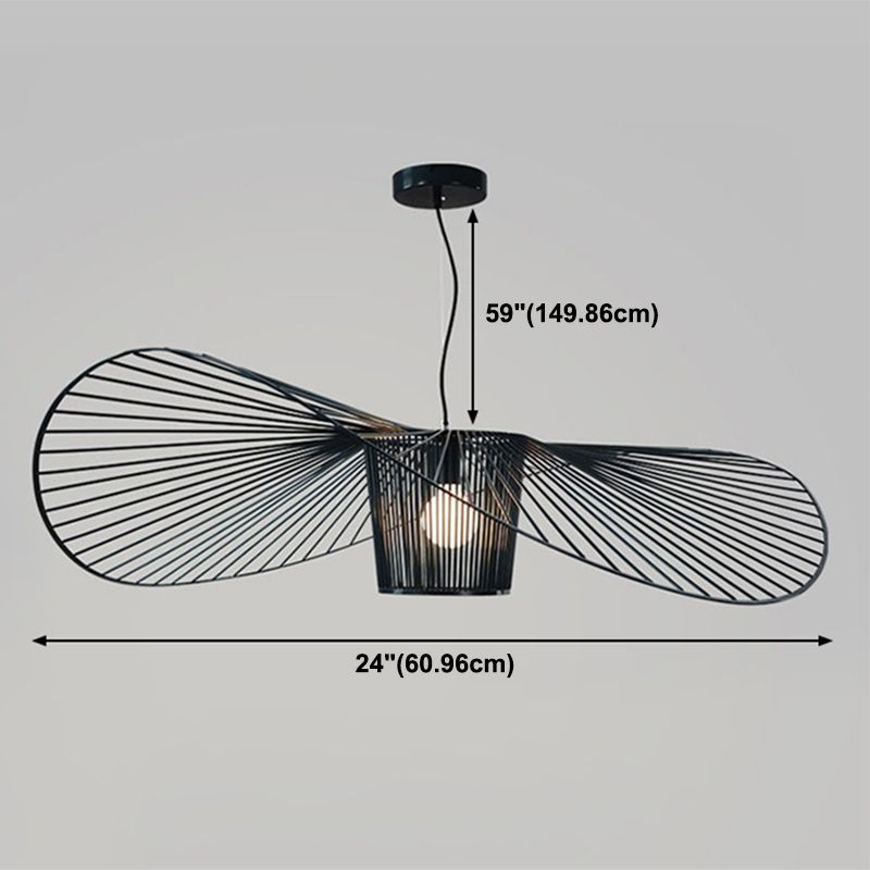 Indoor Metal 1-Light Hanging Light, Nordic Simple Straw Hat Cage Shade Pendant Light