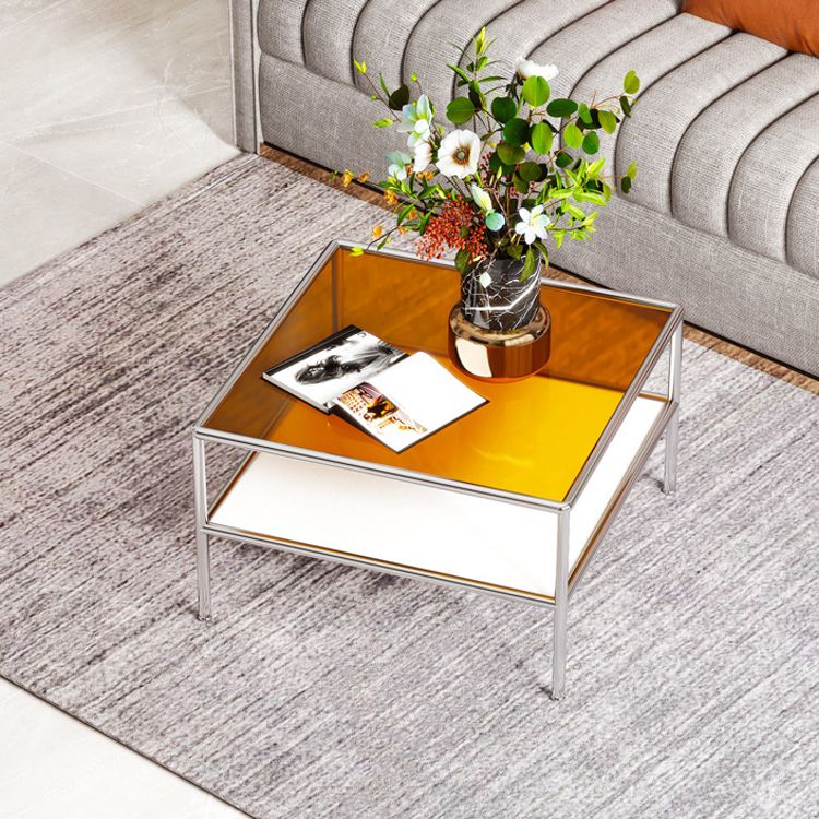 Contemporary Square Top Coffee Table with Glass Top and 4 Legs